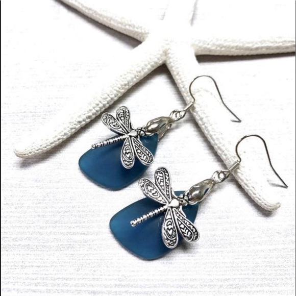 Dragonfly Earrings, Sea Glass, Butterfly, Insect - Picture 2 of 9